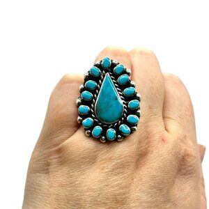 MWS Mexico Sterling Silver Turquoise Teardrop Ring Size 7 Southwestern Statement